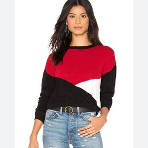 Rebecca Minkoff Red Black White Colorblock Ribbed Sweater